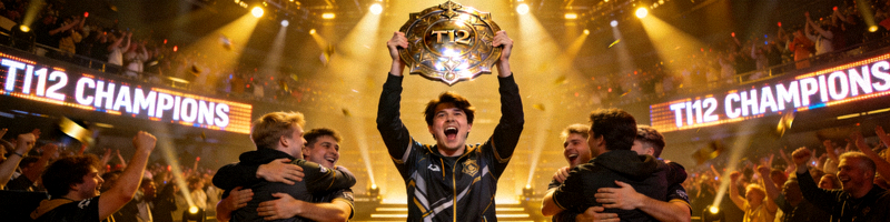 DOTA2国际邀请赛TI12冠军战队举起不朽盾的激动瞬间